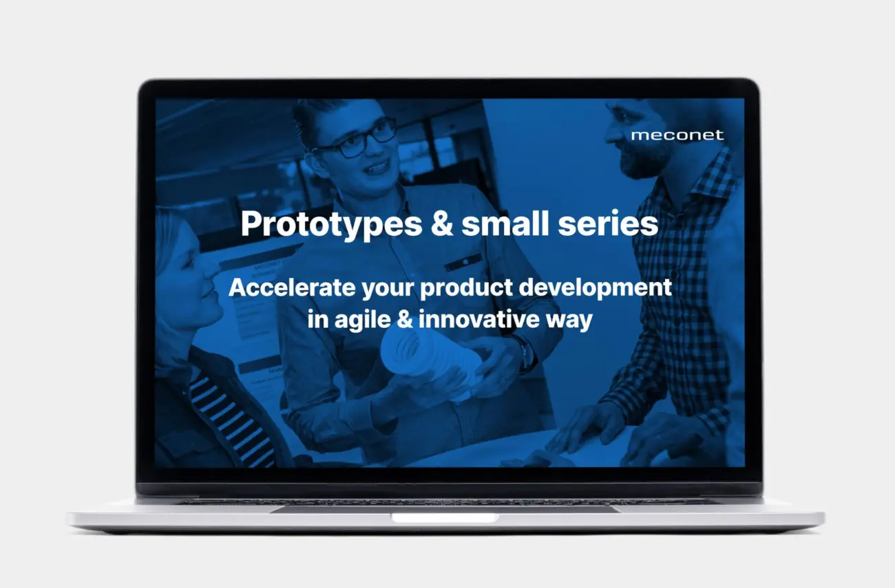 Meconet’s presentation on prototypes and small-series production on a laptop screen.