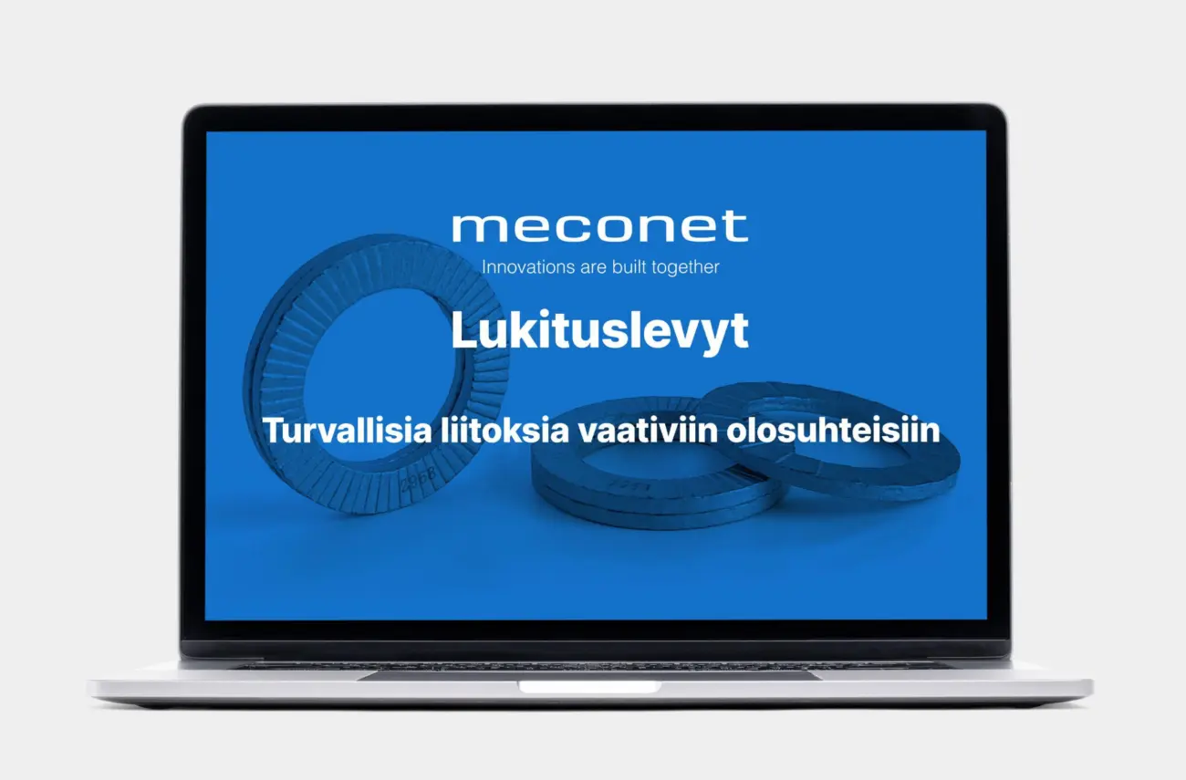 Meconetin lukituslevyjen esittely kannettavan tietokoneen näytöllä.