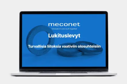 Meconetin lukituslevyjen esittely kannettavan tietokoneen näytöllä.