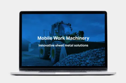 Mobile Work Machinery sheet metal solutions presented on a laptop screen.