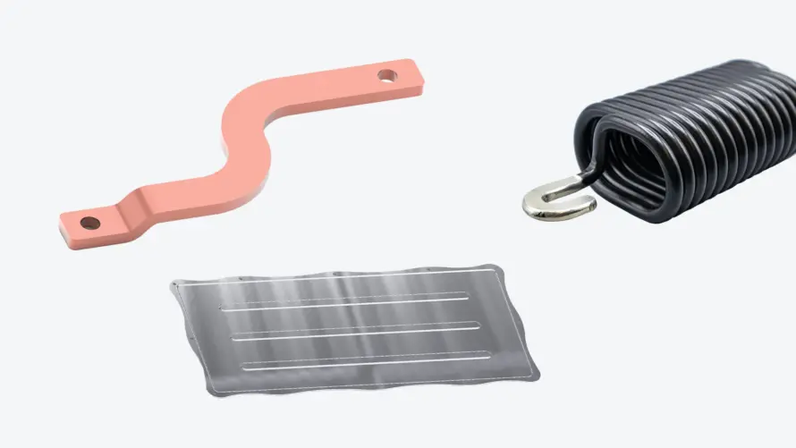 Busbar, extension spring and deep-drawn metal component